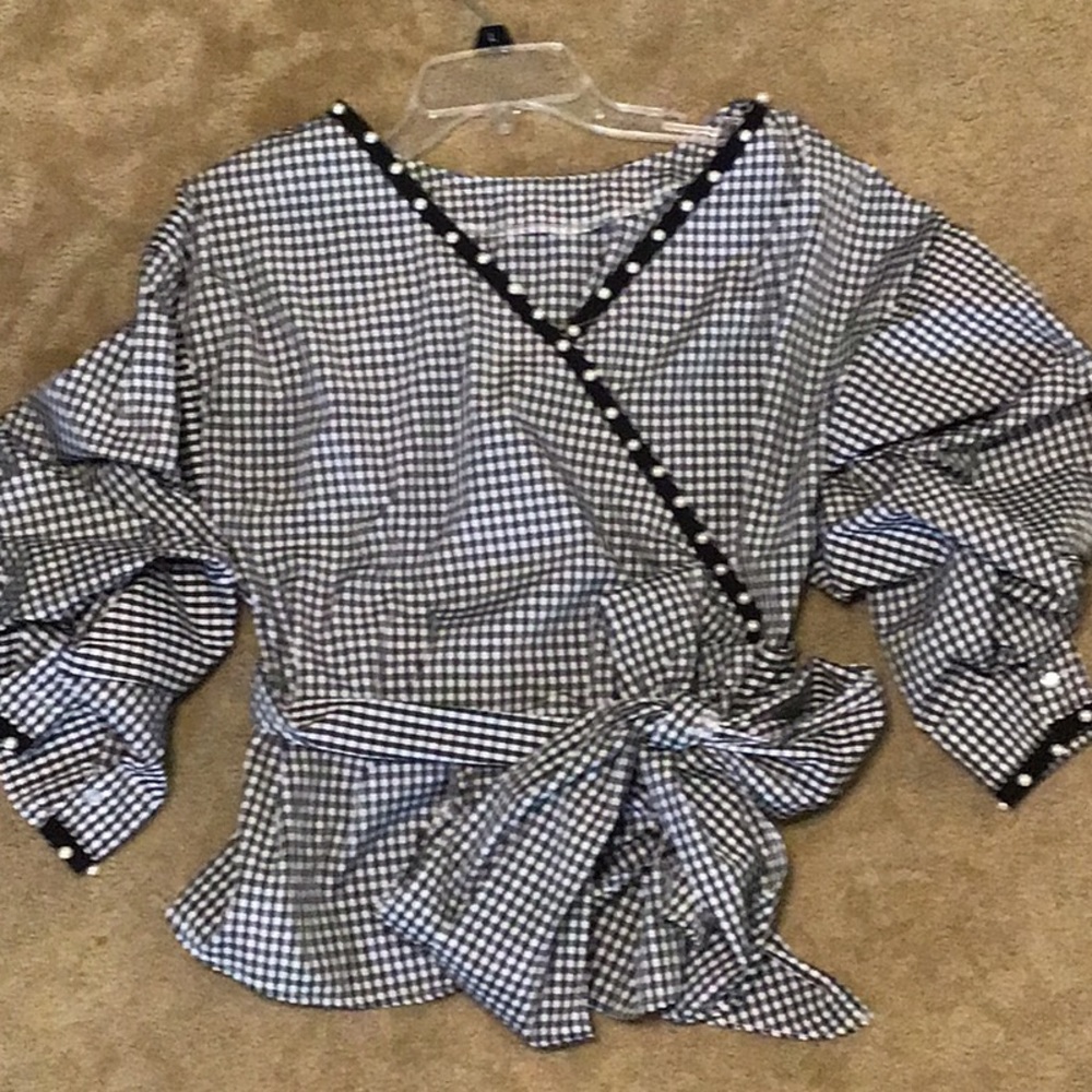 Gingham wrap Blouse NWOT